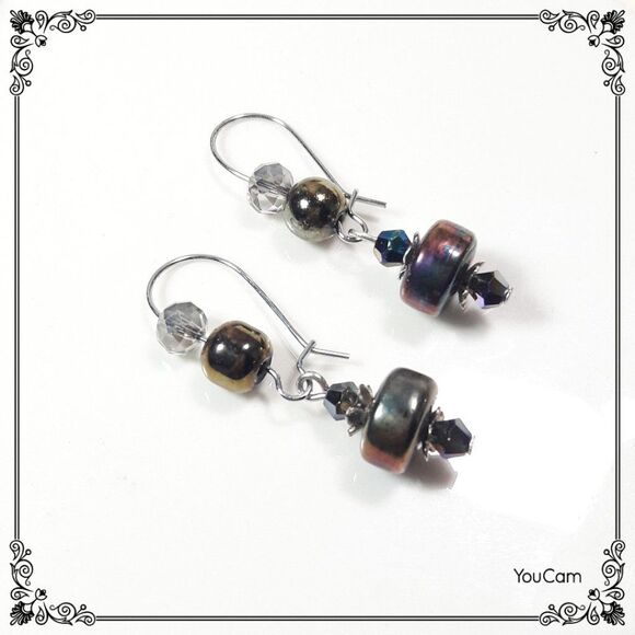NEW Earrings Oil spill goth urban glass dangle earrings mix faceted g 084#fs - Picture 8 of 9